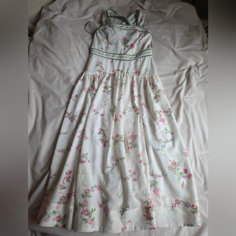 H&M Lovely Long FLORAL Back Tie-detail Midi Dress Floral Cream Floral BNWT - Picture 14 of 16